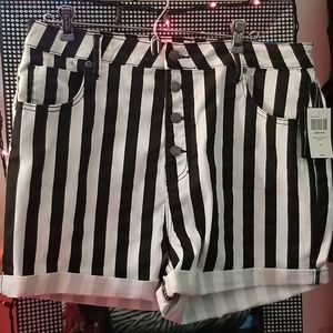 Black and white stripe denim shorts